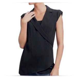 Cabi Origami Black Faux Wrap Sleeveless Tunic Top Size Large